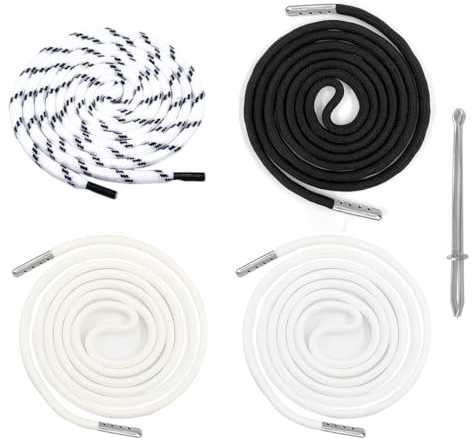 FIMWOLZ Lot de 4+1 cordons pour sweat à capuche, pantalon de jogging, cordon pour vêtements, cordon de serrage pour pantalons, avec aiguille de passage (Noir, Blanc, Abricot, Noir à pois Blanc)