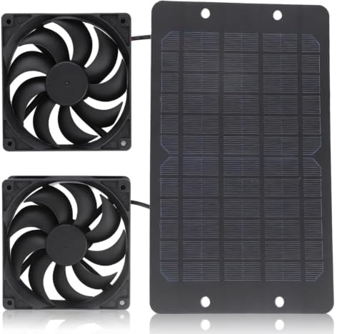 Mimdixy Kit de Ventilador Solar de 10W con Panel Monocristalino, Extractor de Aire Doble para Exteriores, Ventilación para Invernaderos, Gallineros, Casetas y Autocaravanas (800mA)