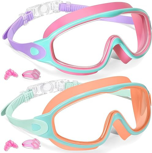 Vesavifaka Occhialini da Nuoto Bambini, 2 Pezzi Maschera Subacquea Bambini 3-15 Anni, Protezione UV, Anti-Appannamento, Visione Grandangolare Chiara, Occhialini da Nuoto per Bambini, Ragazzi,