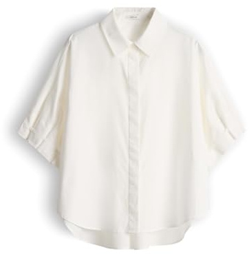 OPUS Damen Kurzarmbluse | Hemdbluse aus Baumwoll Popelin Loose Fit Milk, 42