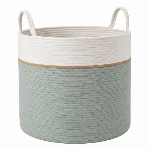 Purecas Großer Wäschekorb Aus Baumwollseil, Faltbar, Mit Griffen, 35×40 Cm | Weicher, faltbarer Baumwollkorb mit zwei stabilen Griffen – für Wäsche, Decken, Spielzeug und Babyzubehör