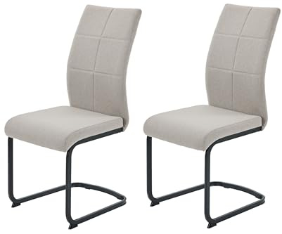 Hela Tische, 2er Set Schwingstuhl Esszimmerstuhl Turin, Webstoff Schlamm, Steppung, Oeko-TEX, Metallgestell Vierkantrohr Schwarz, belastbar 120kg