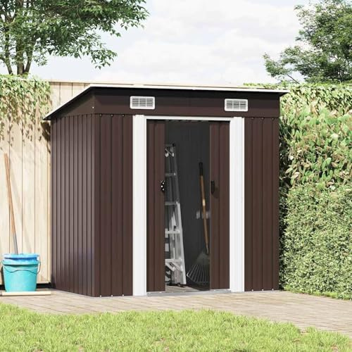 GecheerCobertizo Metálico de Acero Galvanizado con Ventilación y Puertas Corredizas - Marrón