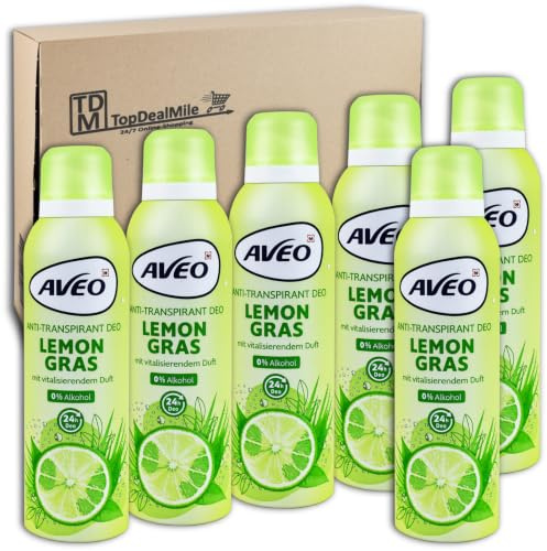 TopDealMile-Vorratspack für AVEO Anti-Transpirant Deospray Lemon Gras 24h Deodorant Deo 6 x 200 ml