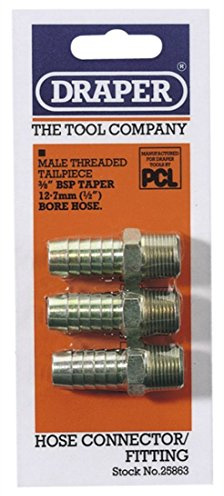 Draper 25863 PCL Male Screw Tailpiece, 3/8 Taper, 1/2 Bores, Blue, Pack of 3
