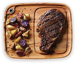 Ironwood Gourmet Fort Worth Assiette à steak avec canal de jus en bois d'acacia 33 x 28 x 2,9 cm