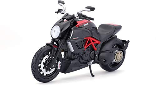 Bauer Spielwaren 2049733 Maisto Ducati Diavel Carbon: Originalgetreues Motorradmodell im Maßstab 1:12, mit Seitenständer Federung und Gummirädern, rot-schwarz (511023), Mittel