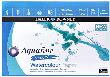 Daler-Rowney Aquafine Smooth HP Watercolour A3 300gsm Paper Pad 12 Sheets