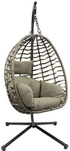 Netagon Outdoor Garden Patio Chrysalis Hanging Swing Rattan Effect Egg Chair with Soft Cushion Insert Included - Neutral