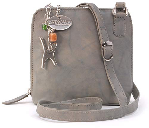 Catwalk Collection Handbags - Damen Leder Umhängetasche - Crossbody Bag/Handtasche Klein - Verstellbarer Schultergurt - LENA - Grau