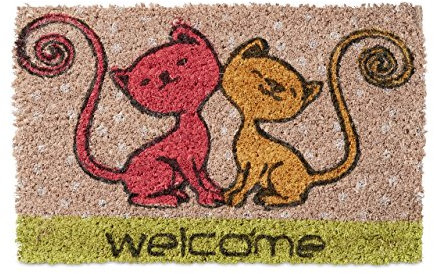 Relaxdays Fußmatte Kinder mit Bild Motiv Katze als Türvorleger klein für Kinderzimmer aus Kokos mit rutschfestem Boden aus Gummi Mini Fußabtretet und Türmatte HBT: 1,5 x 40 x 25 cm, Motiv: 2 Katzen