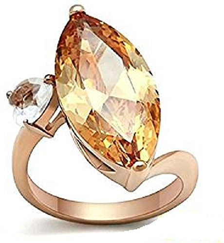 YourJewelleryBox L145 Rose Gold Ring Simulated Diamonds Marquise Champagne Big Stone Womens Size R USA 9