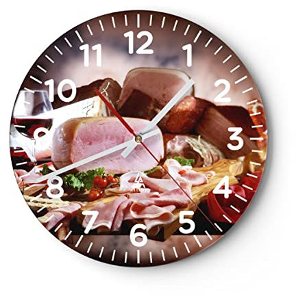 Modern Wanduhr Essen Essen Wurst Kräuter 30x30cm Rund Klein Wand Uhr Glas Analog Zimmeruhren Küche Büro Wohnzimmer Glasuhr Wall Clock Dekoration Design Wanddekoration Küchenuhr C4AR30x30-2568