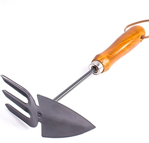 Gardening Multi Tool with Solid Natural Wood Handle Rake Shovel Tilling Weeding