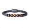 COAI Bracelet Tressé Cordon en Cuir Pierres Véritables Œil de Tigre Homme 20cm