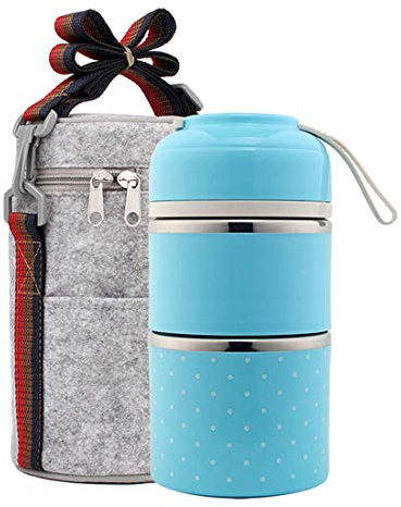 Barattolo di cibo con isolamento termico, porta pranzo in acciaio inox con borsa per il pranzo isolata, portapranzo portatile con manico, adatto per bambini adulti,Blue