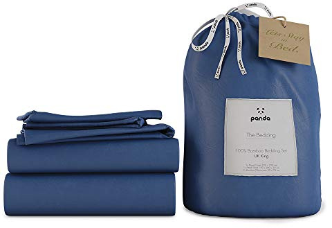 Panda® 100% Bamboo UK Super King Complete Bedding Set, Deep Sea Navy | Duvet Cover, Fitted Sheet, Pillow Cases | Soft, Breathable, Hypoallergenic | Luxury High Thread Count | Moisture-Wicking
