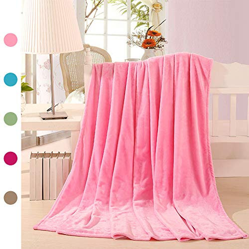 FANSU Flanelle Couverture Plaid en Microfibre,Simple Plaine Peluche Douc Couverture de Lit Bedding - Plusieurs Couleurs (200x230cm,Rose)