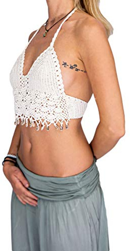Mienloco - Top da donna lavorato all'uncinetto con conchiglie, bianco, M