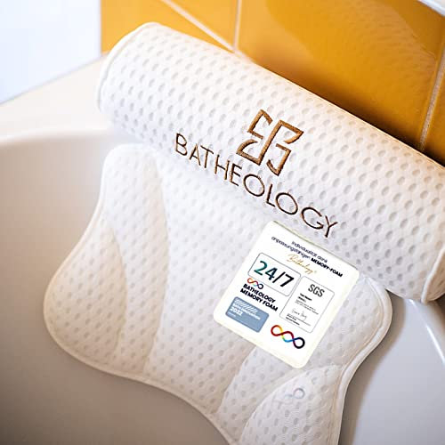 Batheology® Badewannenkissen, Ergonomisch Badekissen für Badewanne mit [Visco-Memory-Foam]-Füllung, Kissen für Entspannung das der Wirbelsäule, Stützfunktion für Kopf, Rücken, Schulter, Nacken - SPA