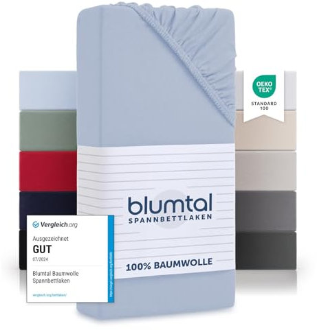 Blumtal® Basics Spannbettlaken Topper 180x200cmJersey - Bettlaken 180x200cm aus 100% Baumwolle - Oeko-TEX zertifiziertes Spannbetttuch 180x200cm - Topper Bezug 180x200 cm - Laken - Hellblau
