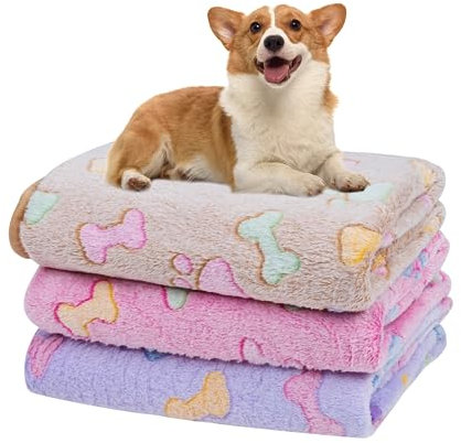 Dono 1 Lot de 3 couvertures en Polaire Douces et moelleuses pour Animal de Compagnie - Couverture Chaude à imprimé Mignon pour Chiot et Chaton - Tapis à imprimé Pattes pour Animaux
