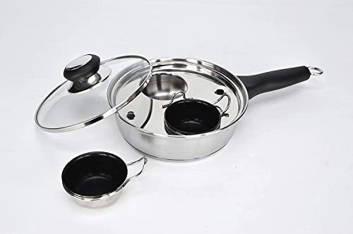 CozyKit 2 Cups Egg Poacher Pan - Stainless Steel Poached Egg Cooker – Perfect Poached Egg Maker – Induction Cooktop Egg Poachers Cookware Set with 2 Nonstick Large PFOA Free Egg Poacher Cups
