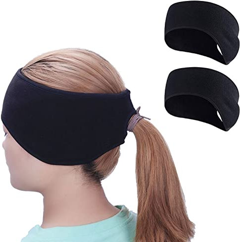 2 x Fleece-Pferdeschwanz-Stirnband, Winter-Ohrenwärmer für Damen und Mädchen, perfekt für Laufen, Yoga, Skifahren, Reiten, Radfahren an kalten Tagen, hält warm und winddicht & feuchtigkeitsableitend