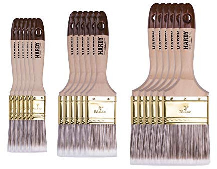Hardy Select 18 Stk. Flachpinsel-Set: 25 mm – 6 Stk. / 50 mm – 6 Stk. / 75 mm – 6 Stk. Serie 45, Synthetik Lasurpinsel, Flachpinsel mit Naturholz, Lackierpinsel mit Stahlzwinge