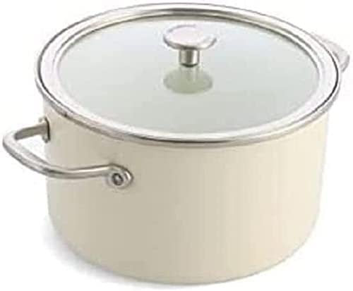 KitchenAid Steel Core Enamel Casseruola in acciaio smaltato, 24 cm/6 litri, con coperchio, smalto, a induzione, adatto al forno, lavabile in lavastoviglie, crema di mandorle