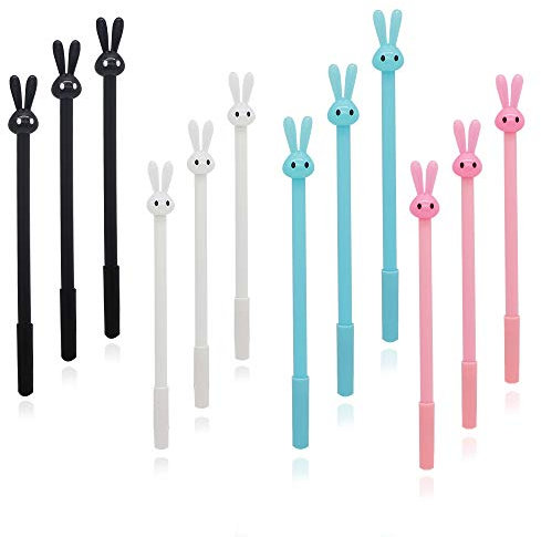 SITAKE 12 Stück niedliche Kawaii Fun Pens, 0,5 mm Cartoon Rabbit Bunny Black Ink Gel-Kugelschreiber, Schulbedarf für japanisches Schreibwaren für Mädchen
