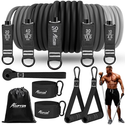 HPYGN Fitnessbänder Resistance Bands Set, 150lb Widerstandsbänder mit Türanker, Griffen, Knöchelriemen, 5 Widerstandsstufen, Tragbar, Ideal für Krafttraining, Pilates, Physiotherapie für Männer Frauen