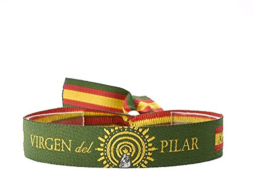 BDM Pulsera de tela verde de la Virgen del Pilar, España, ajustable para hombre y mujer.