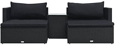 Tidyard 5-TLG. Garten Lounge Set Sofa-Set Garnitur Gartenmöbel Loungegruppe Couch-Set Garten Sitzgruppe Gartengarnitur mit Auflagen Poly Rattan Schwarz