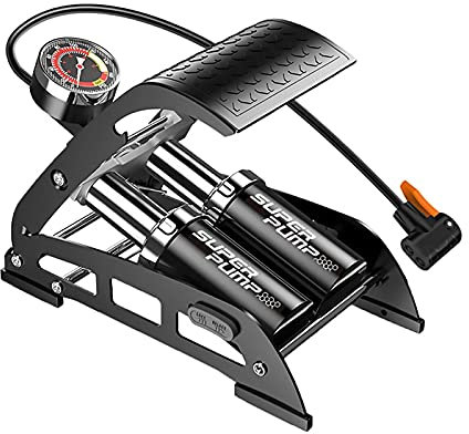 Aigid Fußpumpe - Doppelzylinder-Fußpumpe Tragbare Luftpumpe mit 200PSI Manometer für Fahrrad Auto Motorrad