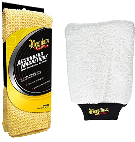 Meguiar’s X2000F Reinigungstuch, magnetisch,76 cm x 55 cm & X3002EU Microfibre Wash Mitt Mikrofaser-Waschhandschuh