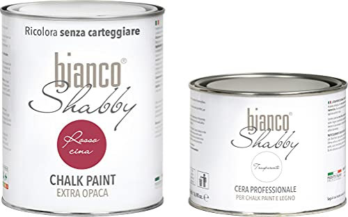 Chalk Paint Rouge Chine & Cire Neutre – Peinture Shabby Chic (1 litre) + cire professionnelle (500 ml)