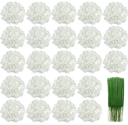 25 Pz Ortensie Artificiali con steli, Ortensia di Seta Fiori Finti per Matrimonio Home Office Party Café Decorazione, centrotavola, composizioni Floreali(avorio)