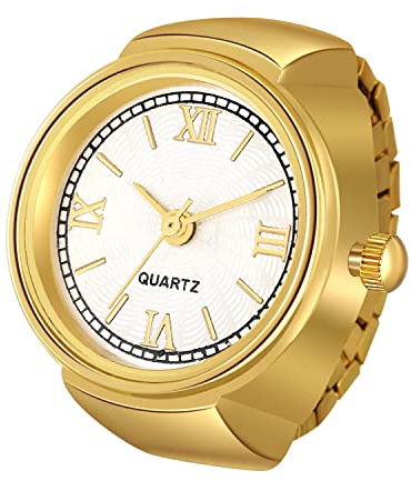 JewelryWe Men Women Finger Watch Stretchy Band Elastic Round Simple Dial Quartz Ring Watches