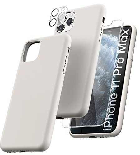 TOCOL 5 in 1 for iPhone 11 Pro Max Case 6.5, with 2 Pack Screen Protector + 2 Pack Camera Lens Protector, Liquid Silicone Slim Shockproof Full-Body Cover [Anti-Scratch] [Drop Protection], Stone