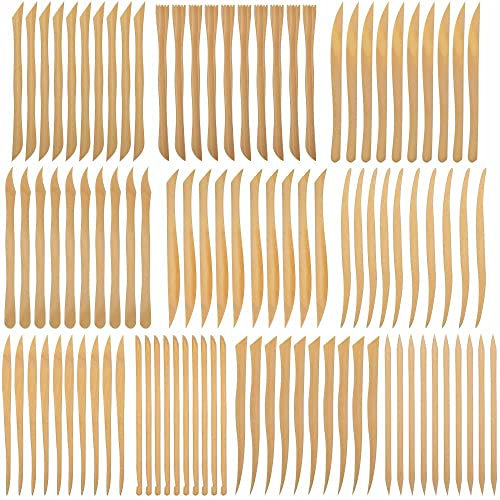 3 Ace Crafts 100 Wooden Clay Knives, Double Ended Pottery Tools for Shaping, Modelling, Carving, Smoothing, Cutting Patterns into Modelling Dough Long for Sculpting & Ceramics, Engraving, Embossing