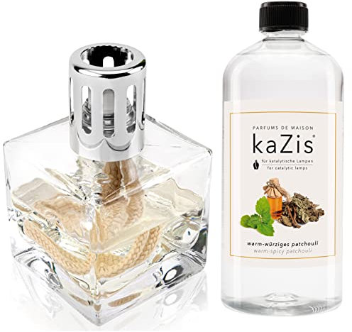 KAZIS® Luftreiniger I Katalytische Lampe + Duft Patchouli I 1 Liter I Cube I Set I Starterset