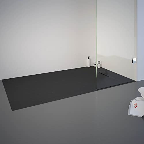 Schulte receveur de douche 80 x 160 x 3,2cm, anthracite, effet pierre ultra léger (19.4 kg), rectangulaire, extra plat à poser ou à encastrer, bac douche, antidérapant classe B DIN 51097