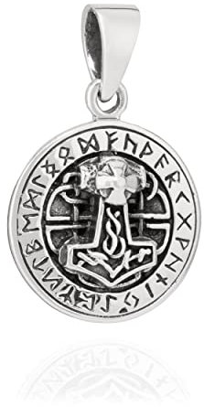 NKlaus Kettenanhänger Thors Hammer mit Runen 925 Silber 18,5mm Wikinger Silberanhänger 10255