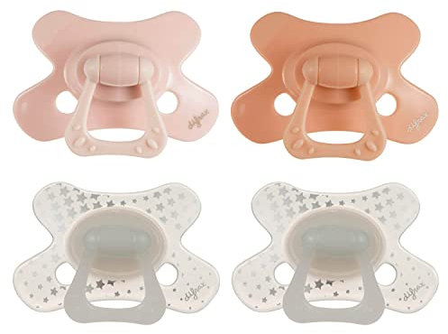 Difrax Tétine 6-18 Mois Natural – Sucette Naissance avec Tétine Silicone - Facile à Accepter - un Apport Optimal d'Air – Tutute Bébé 6 Mois et Plus – Fleuri & Pêche - 4 Pièces