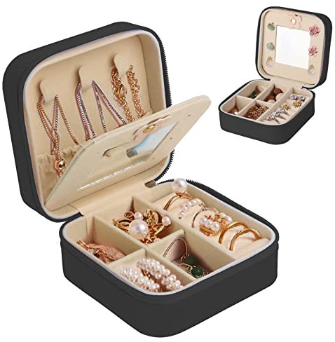 talifoca Jewellery Box Travel Small Jewellery Box for Women Girls PU Leather Jewellery Case with Mirror Jewellery Storage for Earrings Rings Stud Earrings Chain