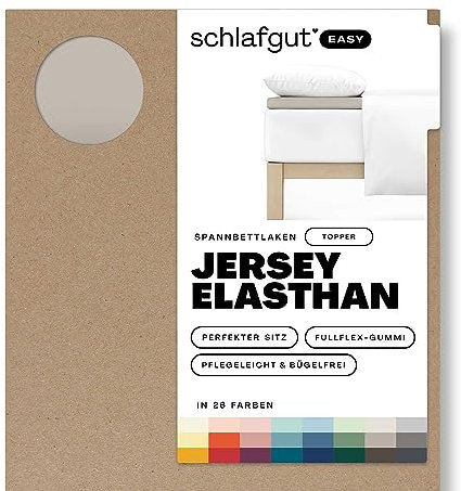 Schlafgut Easy Jersey Elasthan Topper Spannbettlaken 90x190 bis 100x220 Sand Mid, Spannbetttuch aus superweicher Baumwolle mit Elasthan
