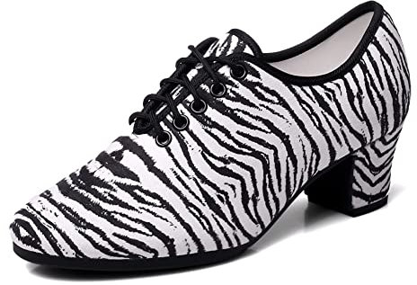 SWDZM Tanzschuhe Damen Latein Schnüren Geschlossene Salsa Tango Moderne Jazz Ballsaal Leistung Schuhe Trainingsschuhe,WP0080,Ferse-3.5cm,Weiß,38 EU