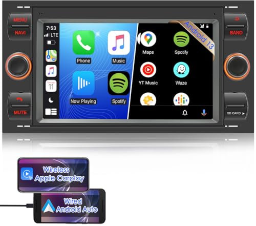 iFreGo 7 Android 13,Wireless Carplay,Android Auto GPS Autoradio,DAB, Bluetooth, USB, AUX,WiFi, FM, Rückfahrkamera,SWC, 7 Farben Radio Für Ford Focus/C-max/S-max/Galaxy/Fusion/Transit Connect