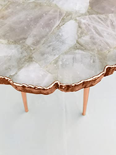 AANTHROPOLOGY By Rhea Rose Quartz Agate Organic Edge Side/Coffee Table (Rose Gold - Finish), Diameter(12 inch)